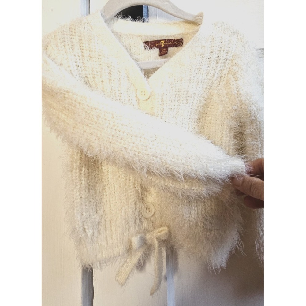 7 FOR ALL MANKIND Baby Girl Super Soft cream Sweater Faux Cardigan Bow 12 months - Picture 4 of 7